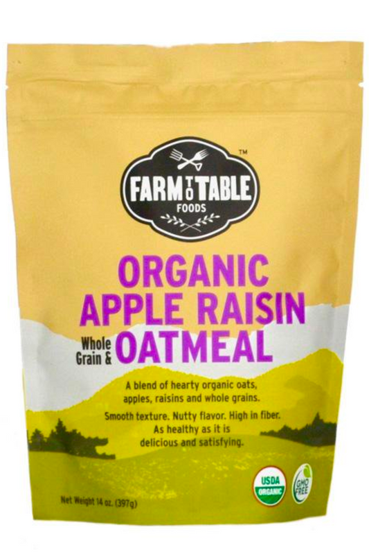 Farm To Table- Organic Oatmeal- "Apple Raisin", Apple Raisin, 14 oz bag