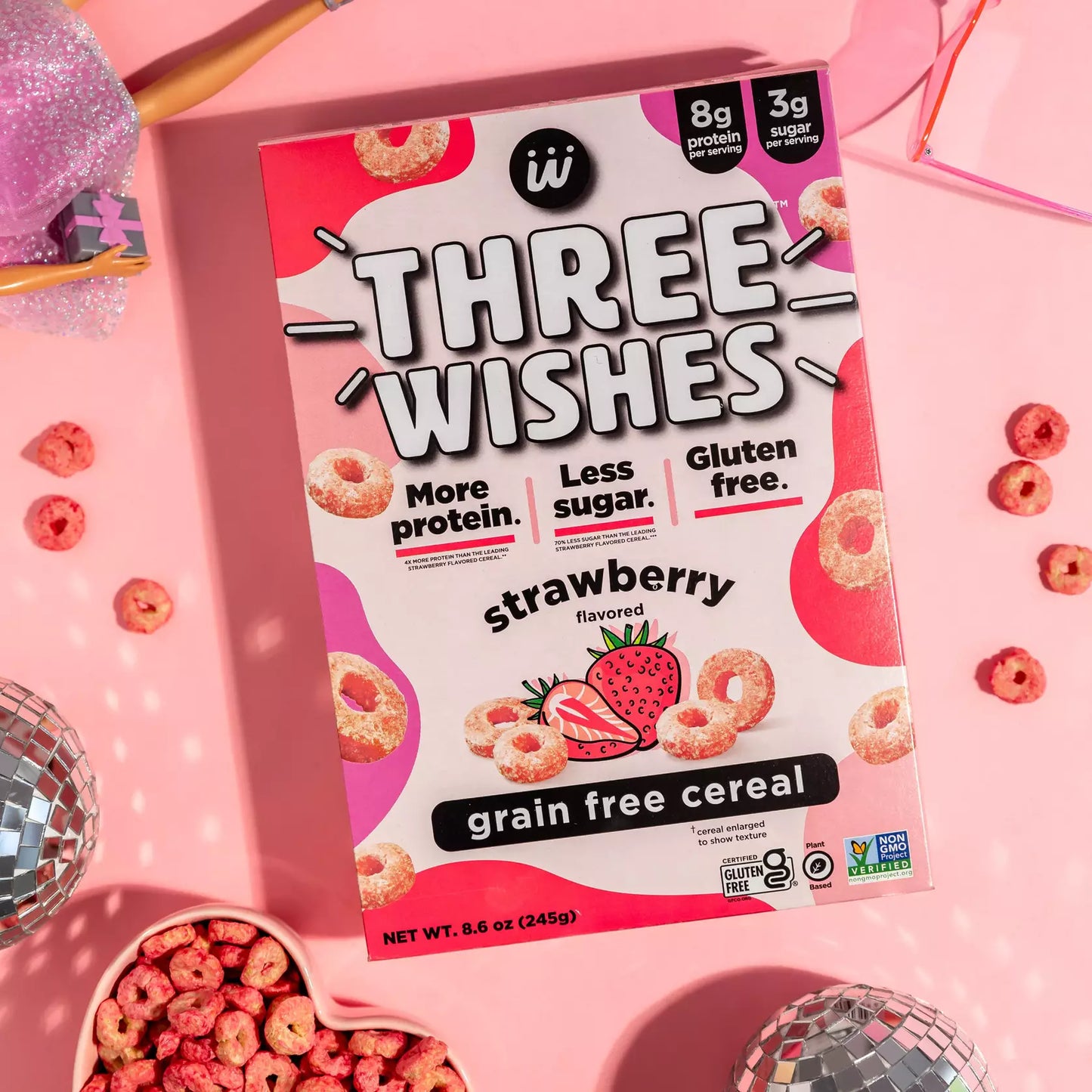 Three Wishes, Grain Free Cereal, Strawberry 8.6 oz box