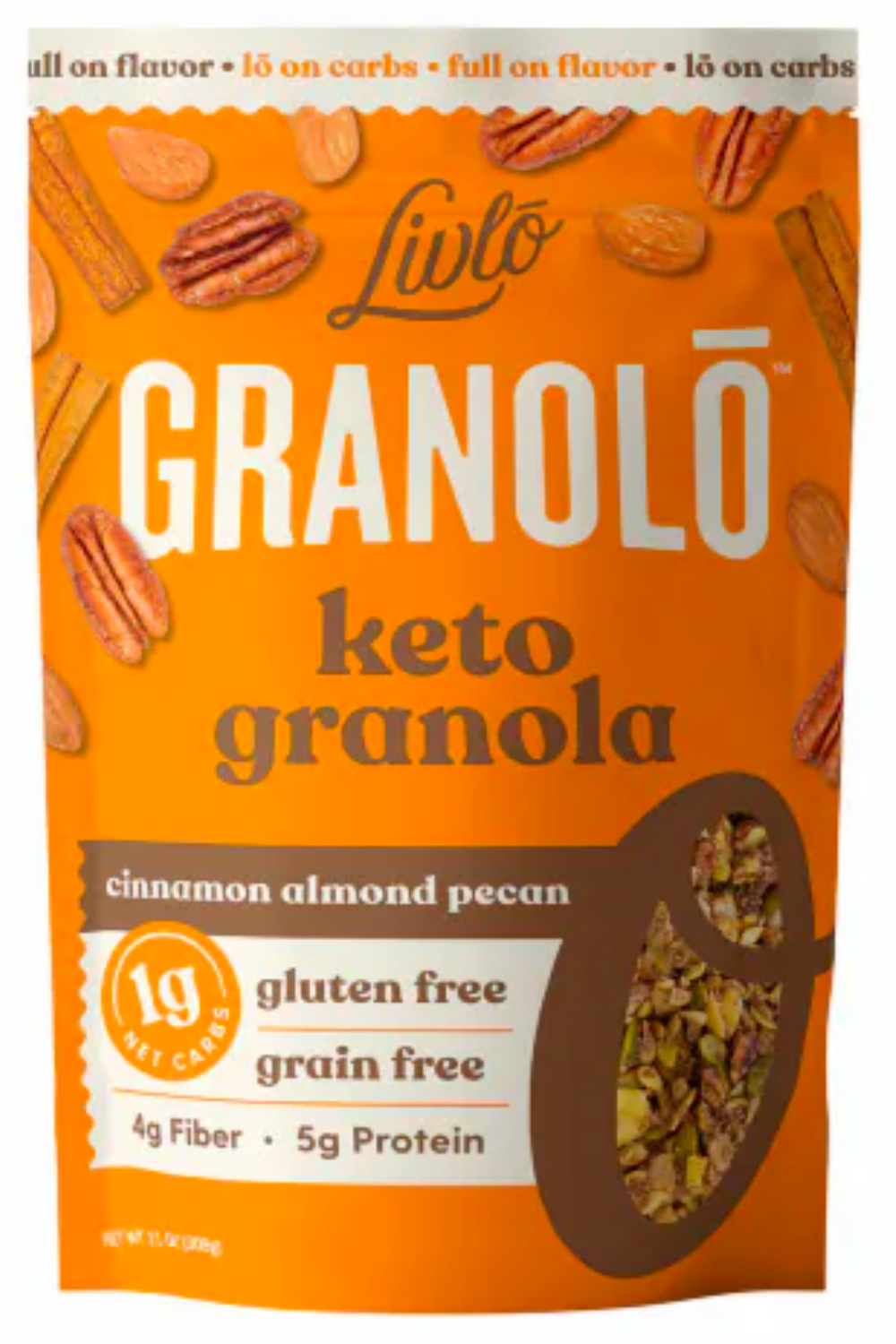 Granolo Keto Granola- "Cinnamon Almond Pecan", Cinnamon Almond Pecan Keto by Livlo, 11 oz box