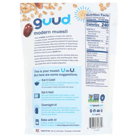 GUUD Modern Muesli - Gut Fuel Organic Muesli, 12.00 oz, bag