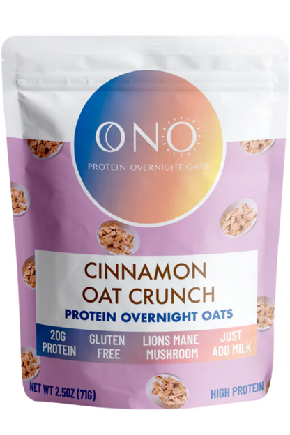ONO Protein Overnight Oats- Cinnamon Oat Crunch, Single Serving, 2.50 oz packet.
