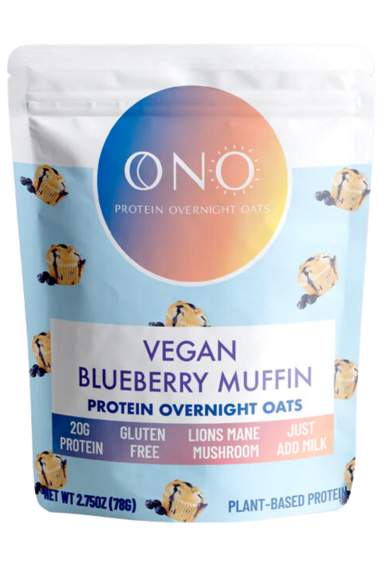 ONO Protein Overnight Oats- Vegan Blueberry Muffin, Blueberry Muffin Single Serving, 2.75 oz packet.