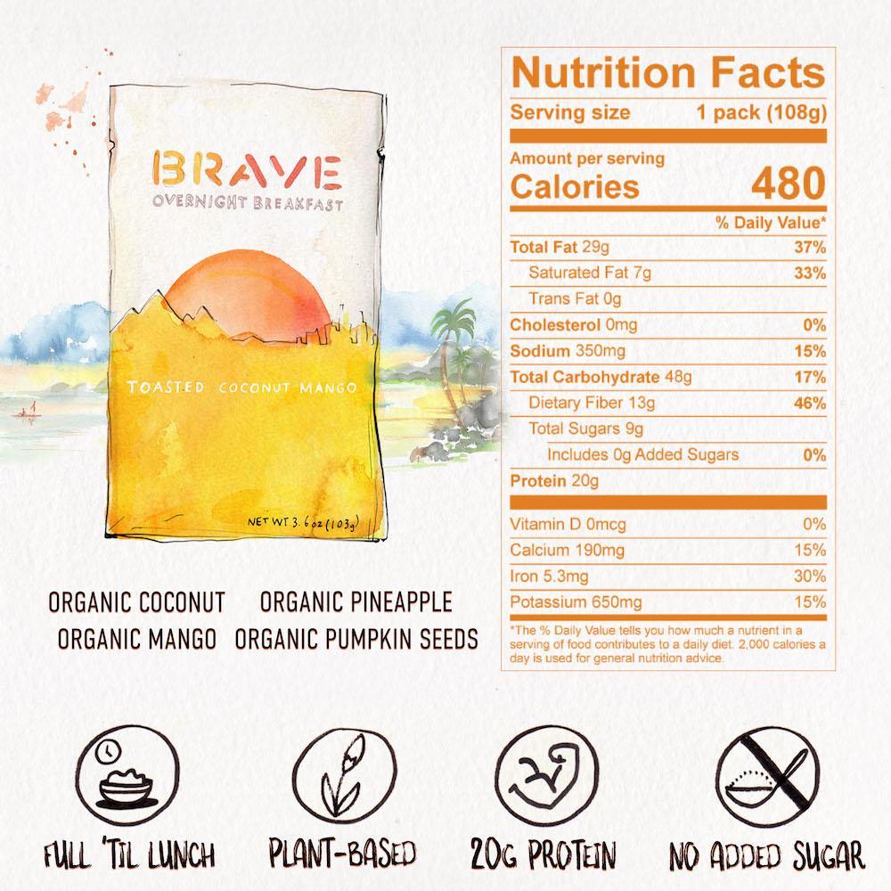 Brave overnight breakfast - toasted coconut mango - single serve 3.8 oz