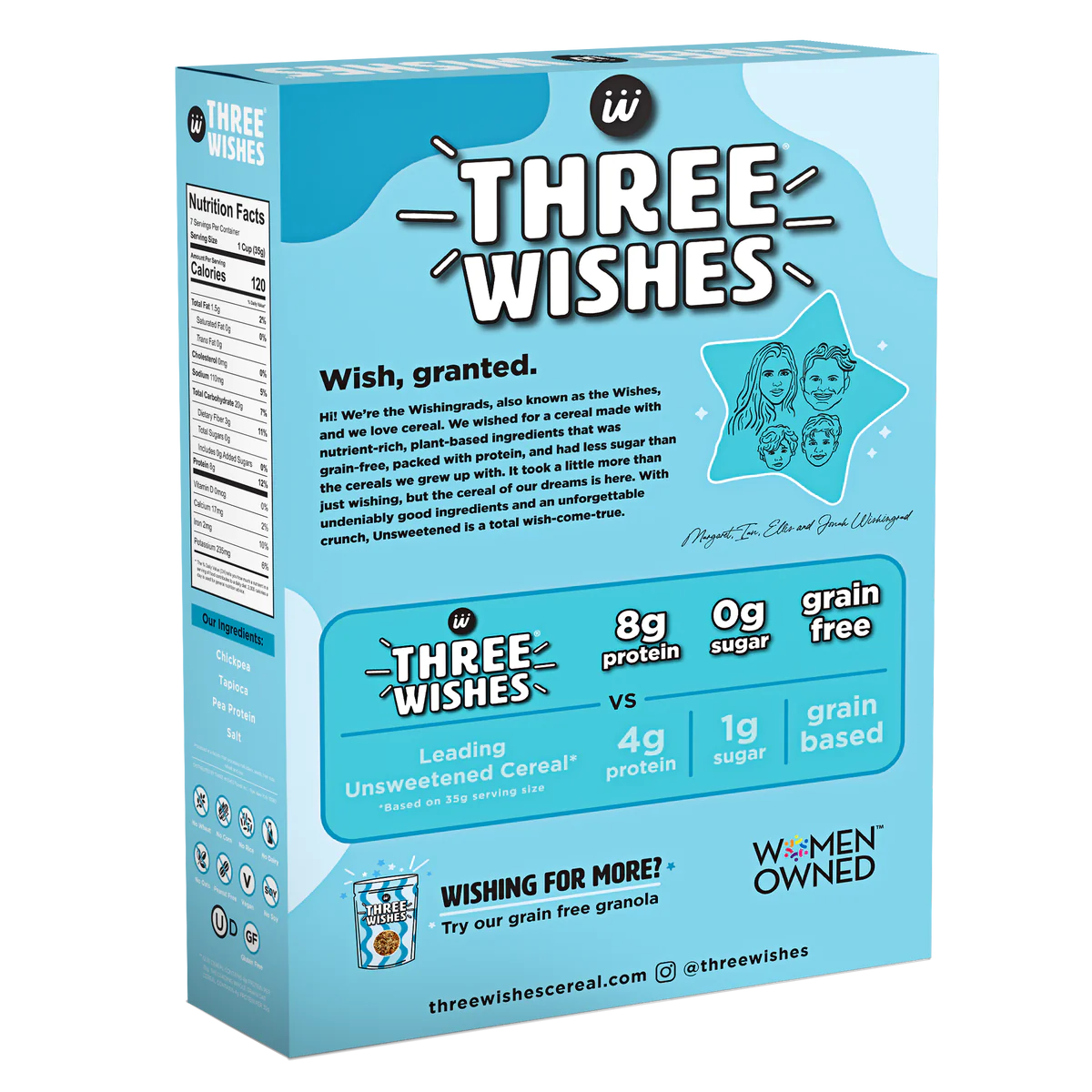 Three Wishes "Unsweetened", Grain Free Cereal, 8.6 oz