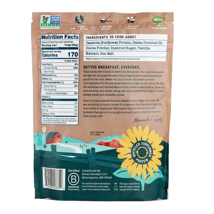 Seven Sundays- Real Cocoa Sunflower Grain Free Cereal, Real Cocoa, 8.00 oz, box