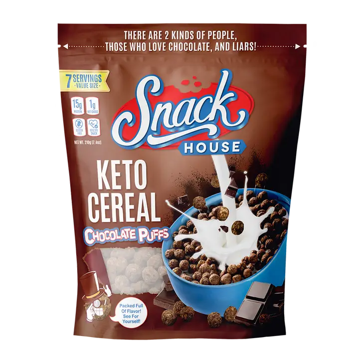Snack House Keto Cereal - Chocolate Puffs, 7.40 oz, bag